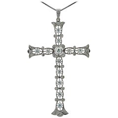 Art Deco 4 Carat Old Mine and European Cut Diamond Platinum Cross