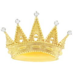 Tiffany & Co. Diamond Set Gold Crown Brooch