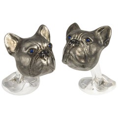 Deakin & Francis Sterling Silver Oxidised French Bulldog Cufflinks