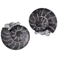 Alex Soldier Diamond Sterling Silver Textured Baby Snail Stud Earrings