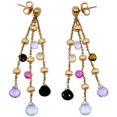 Multi-Color "Paradise Collection" 18 Karat Yellow Gold Triple Earrings