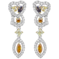 Natural Fancy Multi-Color Diamond Halo Two-Color Gold Earring
