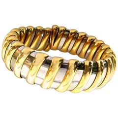 Bvlgari Bulgari Tubogas 2 Tone 18 Karat Gold Steel Large Size Flexible Bracelet