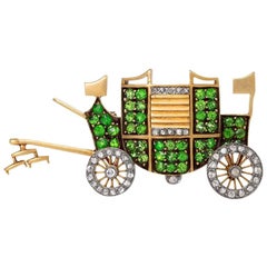 Antique Diamond and Demantoid Garnet Carriage Brooch