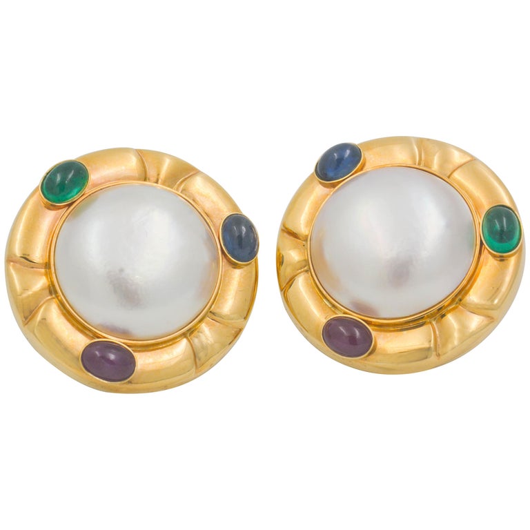 14 Karat Mabe Pearl Clip Earrings For Sale at 1stdibs