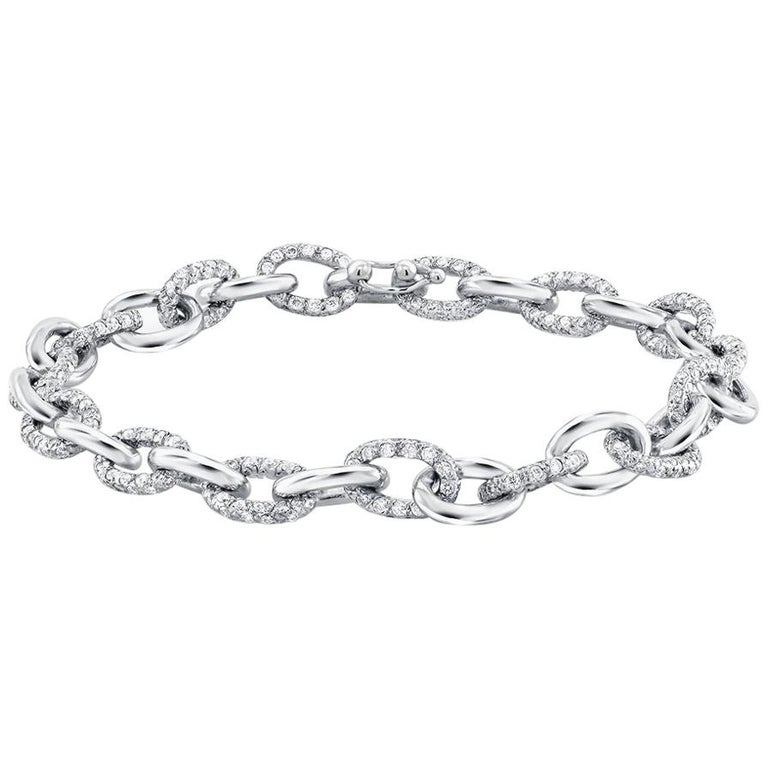 Platinum Diamond Link Bracelet For Sale at 1stdibs