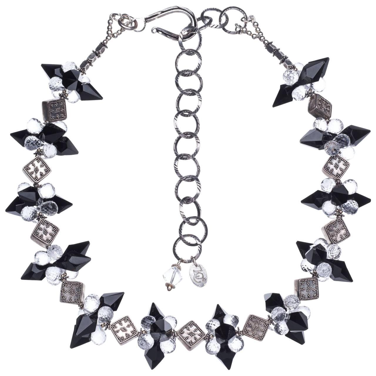 Deborah Liebman Crystal Quartz Onyx Sterling Silver Necklace For Sale
