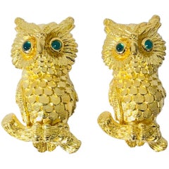 Kurt Wayne 18 Karat Owl and Emerald Cufflinks