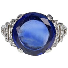 Art Deco Fancy Cut 6.21 Carat Unheated Ceylon Sapphire Diamond Platinum Ring