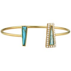 Theresa Kaz London Blue Topaz Labradorite & Diamond Halo Tapered Baguette Cuff