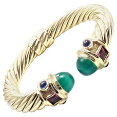 David Yurman Renaissance Green Onyx Tourmaline Yellow Gold Bangle Bracelet