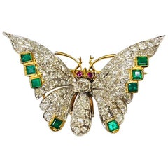 Platinum Diamond 3.75 Carat Total Weight Butterfly Pin and Pendant