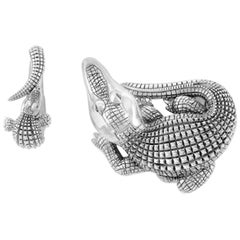 Sapphire Silver Curled Alligator Open Jaw Belt Buckle by John Landrum Bryant