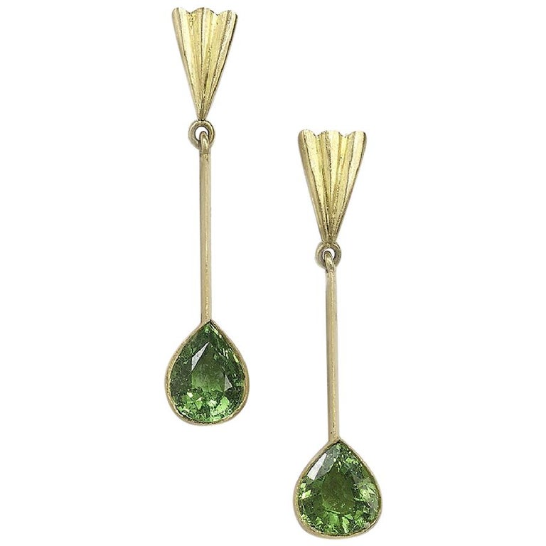 Tsavorite Long Drop Earrings For Sale
