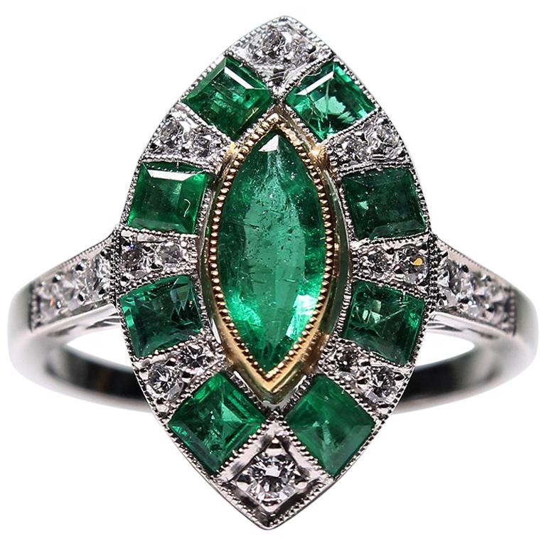 Modern Art Deco Style Platinum 1.4 Carat Emeralds and Diamond Ring For ...