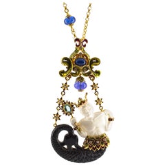 30.00 Carat Tanzanite 3.91 Carat Emerald Sapphire White Diamond Triton Necklace