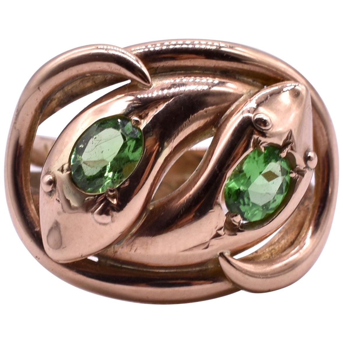 Antique Green Garnet Double Snake Ring