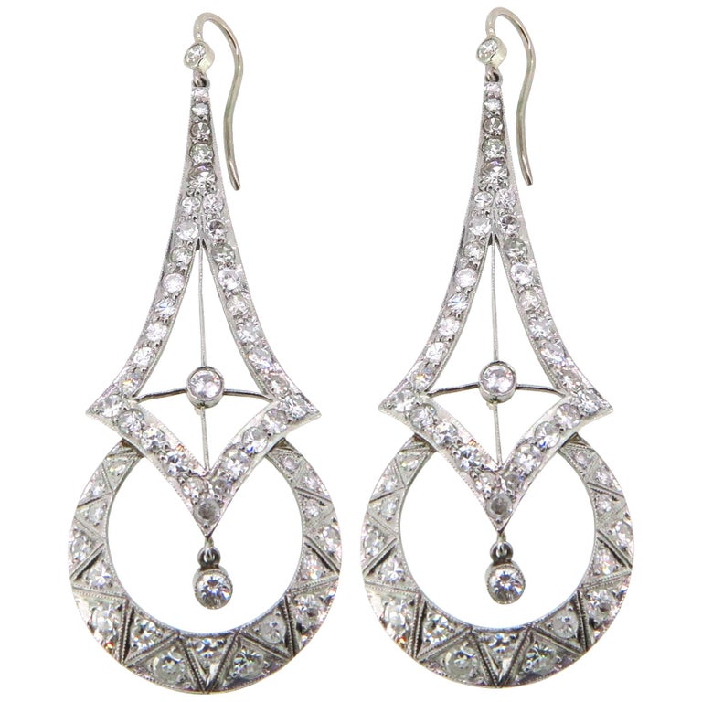 Platinum Art Deco Inspired 3 50 Carat Diamond Earrings For At Platinum Art Deco Inspired 3 50 Carat Diamond Earrings For