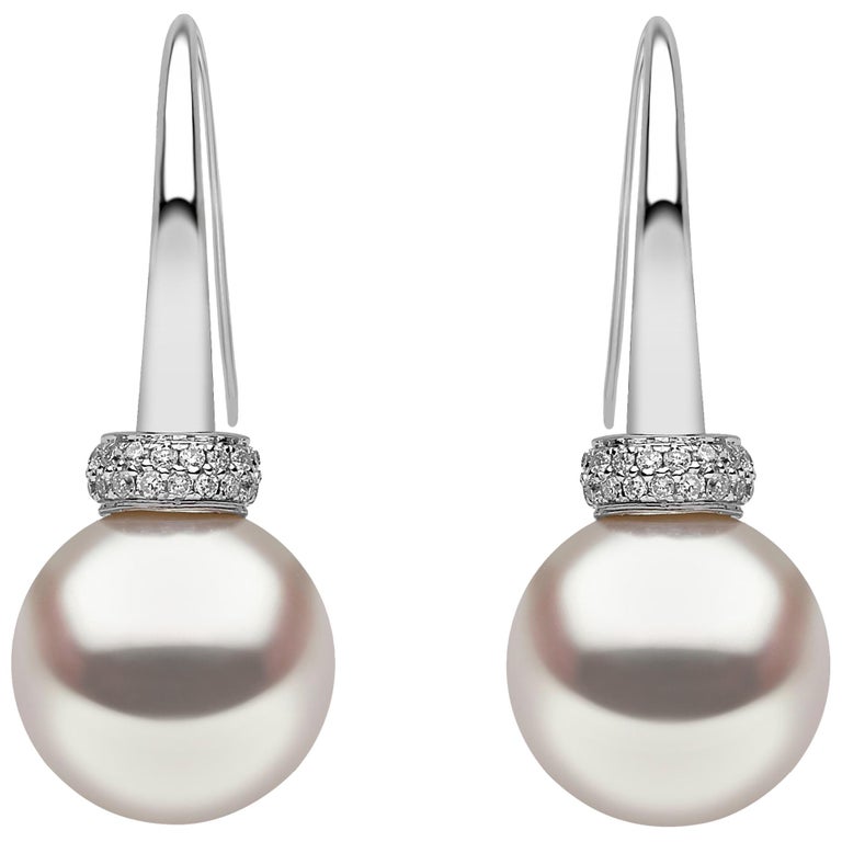 Yoko London Pearl And Diamond Drop Earrings Set In 18 Karat White Yoko London Pearl And Diamond Drop Earrings Set In 18 Karat White Gold For