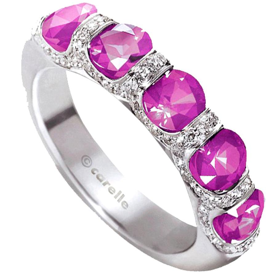Carelle 18K WG 1.25 Ct Pink Sapphire .20 Ct Diamond Bridal Anniversary Band Ring For Sale