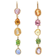 18 Karat One-of-a-Kind Multi-Color Sapphire and Tsavorite Drop Earrings