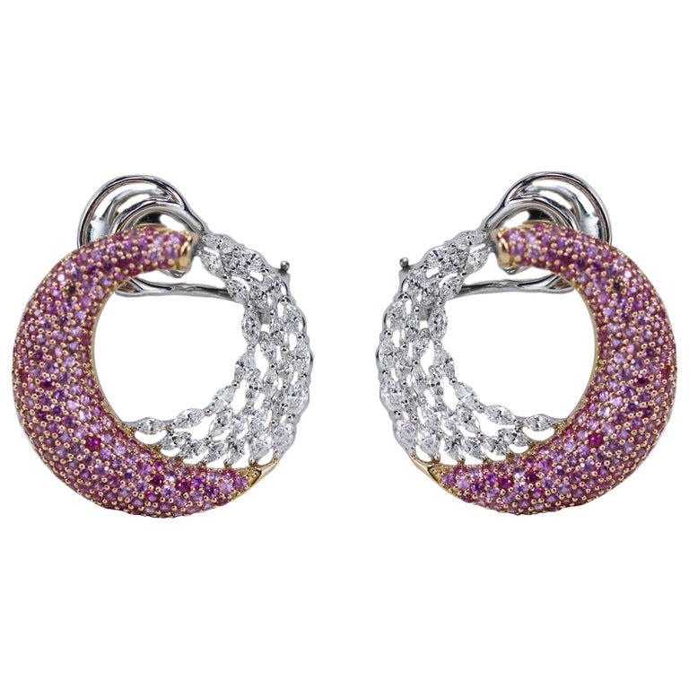 Studio Rêves 18k Gold Diamond Marquise And Pink Shire Earrings Studio Rêves 18k Gold Diamond Marquise And Pink Shire Earrings For