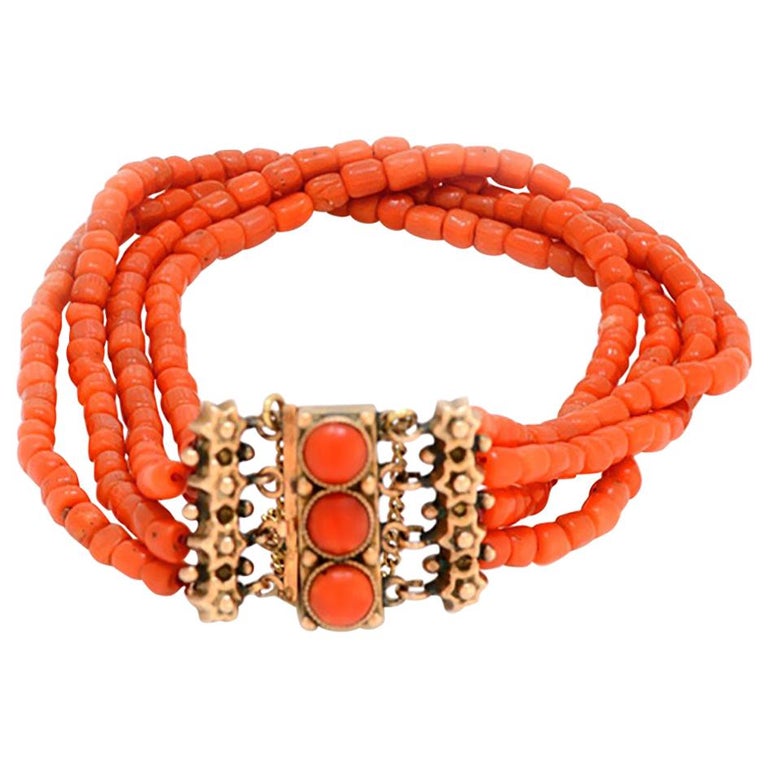 Victorian Coral Gold Bead Bracelet For Sale at 1stdibs