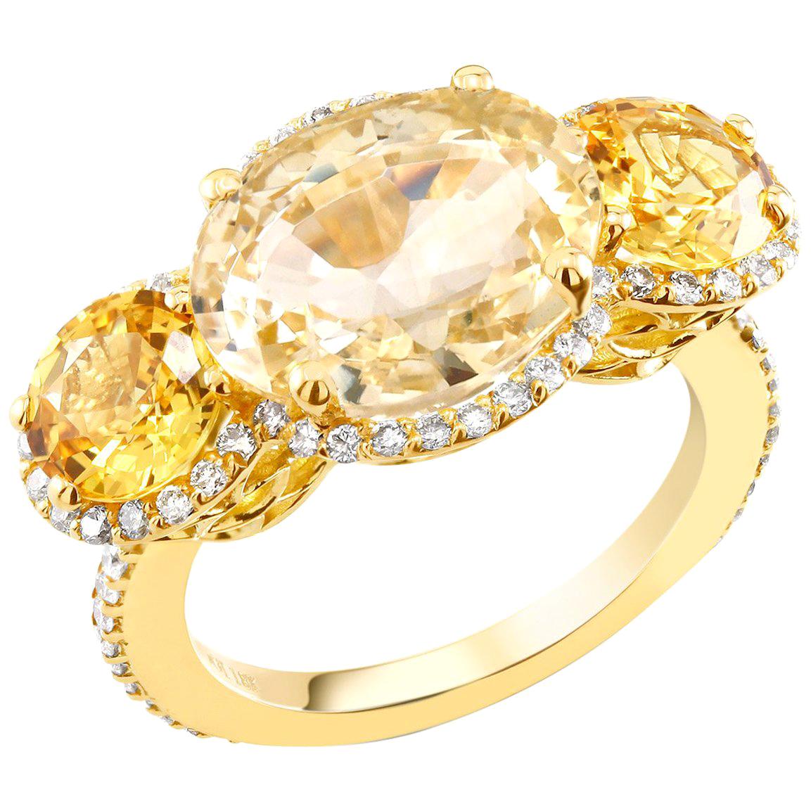 Yellow Sapphire Diamond Cocktail Cluster Ring GIA No Heat