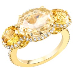 Gelber Saphir-Diamant-Cocktail-Cluster-Ring GIA Keine Hitze