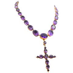Vermeil 158 Carat Oval Amethyst 18 Karat Yellow Gold Convertible Cross Necklace