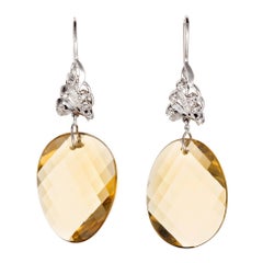 43,00 Quilates Remolino Facetado Cuarzo Limón Natural Diamante Pendientes Colgantes de Oro