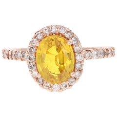 3.32 Carat Yellow Sapphire Diamond 14 Karat Rose Gold Ring