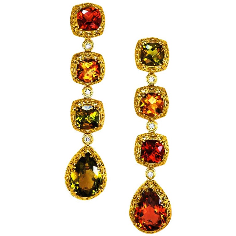 Tourmaline Diamond Gold Byzantine Drop Earrings One Of A Kind At 1stdibs Alex Solr Tourmaline Diamond Gold Byzantine Drop Earrings One Of A Kind