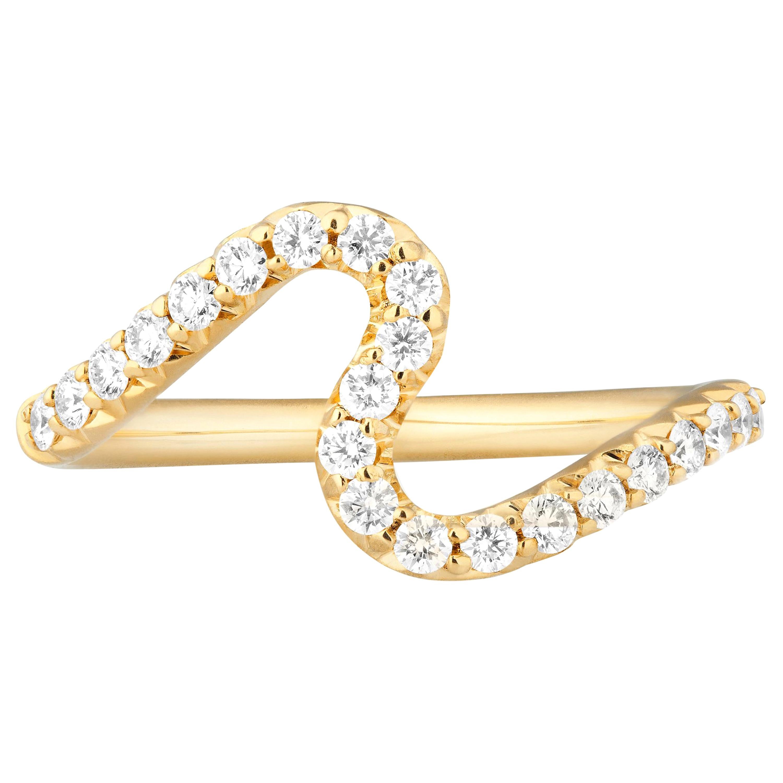 Carelle 18 Karat Gold and .35 Carat Diamond Stacking Brushstroke Wave Band Ring For Sale