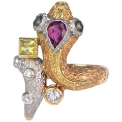 Antique Cazzaniga, Diamond, Sapphire, Ruby and Gold Snake Ring
