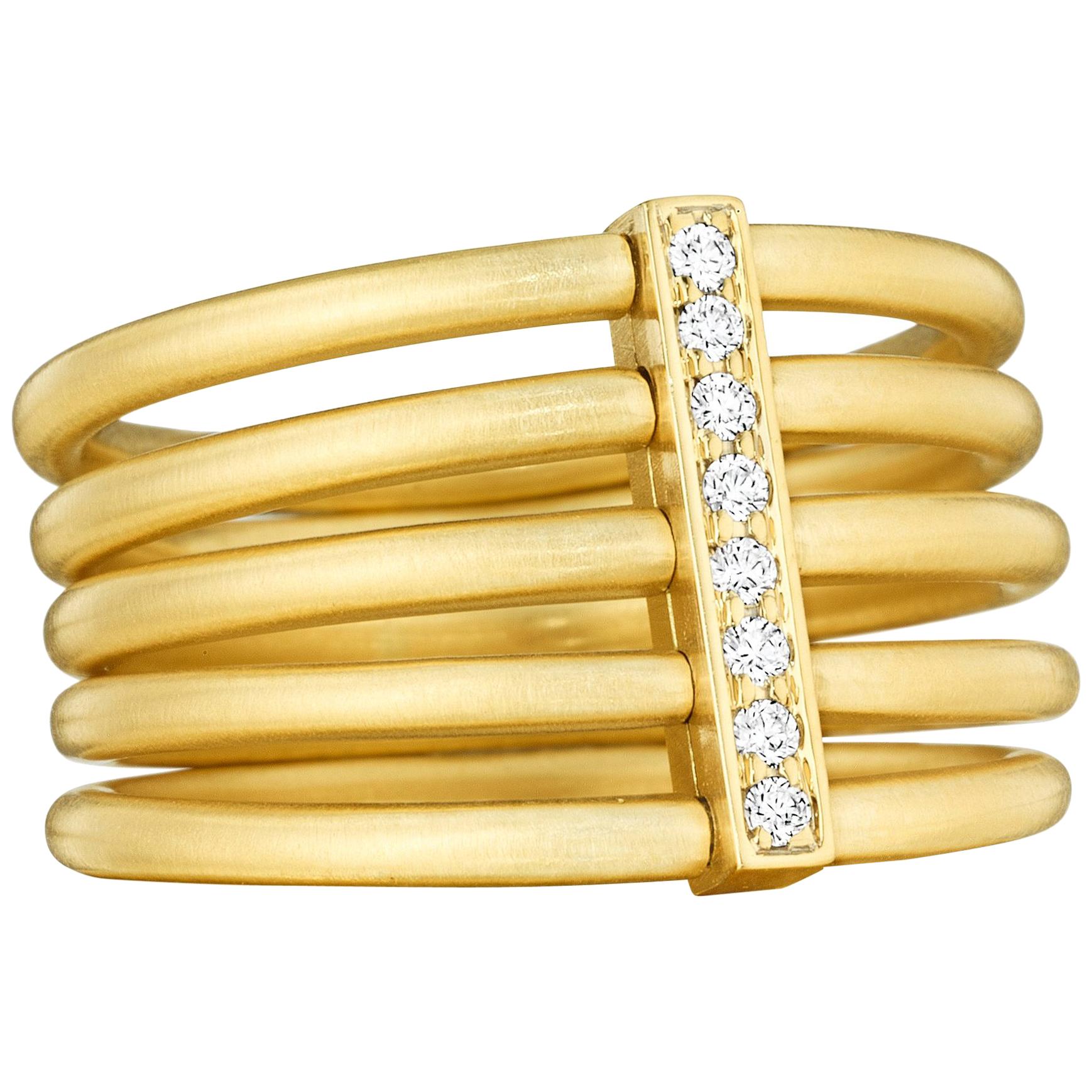 Carelle 18 Karat Yellow Gold and .08 Carat Diamond Moderne Penta Ring For Sale