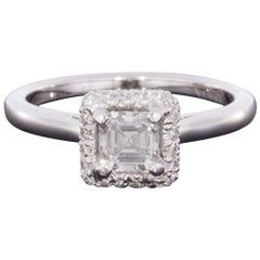 White Gold GIA Certified Asscher Diamond Halo Engagement Ring