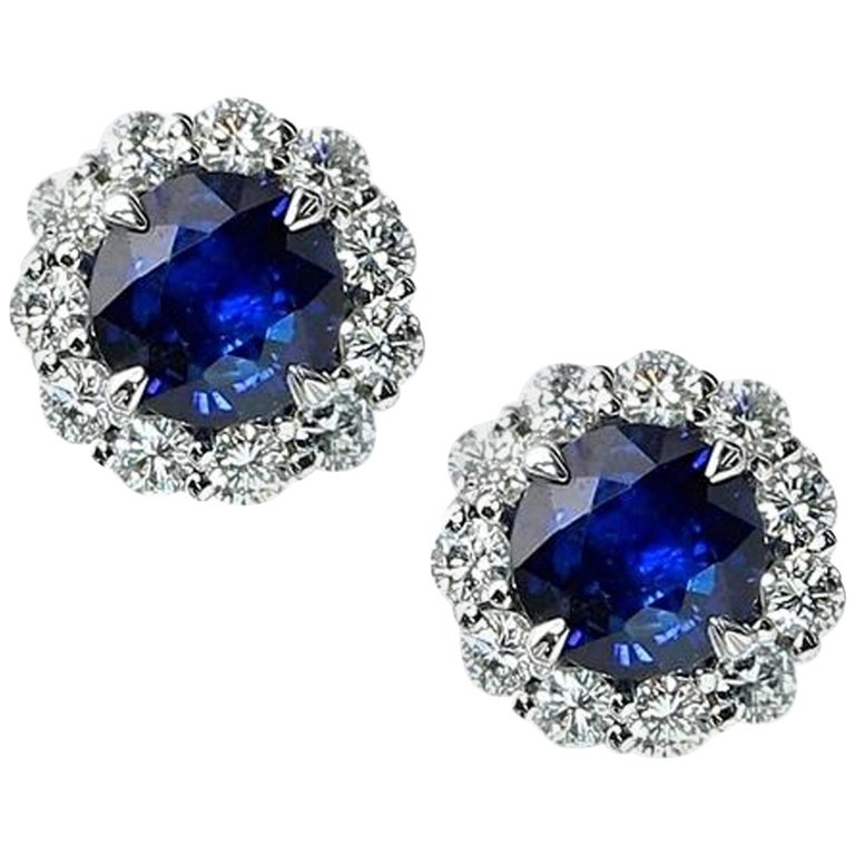 3.26 Carat Royal Blue Sapphire Studs For Sale