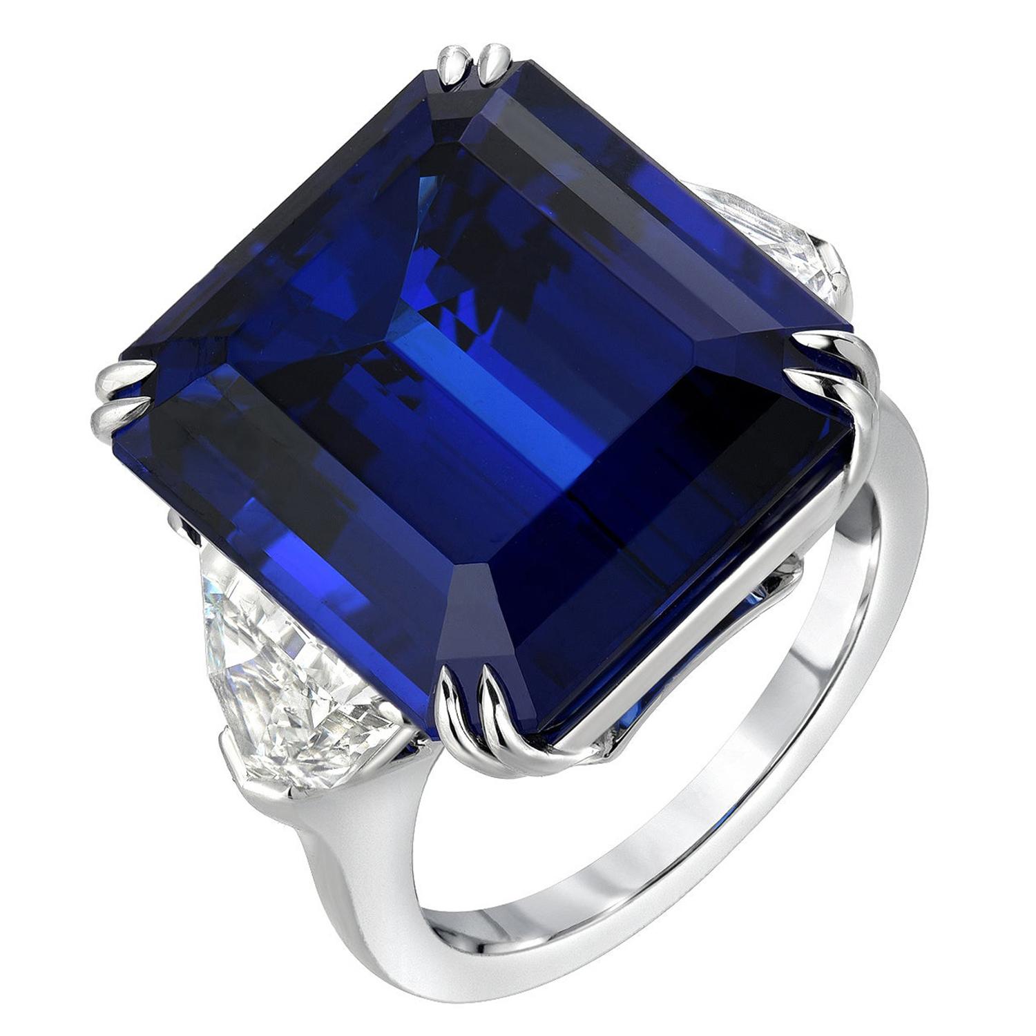 Unmatchable 20 Carat Tanzanite Emerald Cut Diamond Platinum Ring