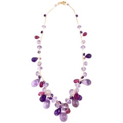 Italian Designer Mariani 18 Karat Rose Gold Amethyst & Pink Tourmaline Necklace