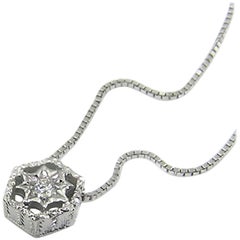 Diamond and 18 Karat Gold Florentine Engraved Necklace, Made in Italy