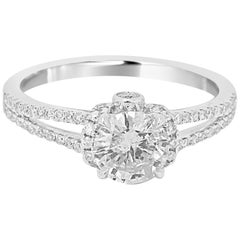 White Diamond Round 1.32 Carat Weight Total 14K White Gold Engagement Ring