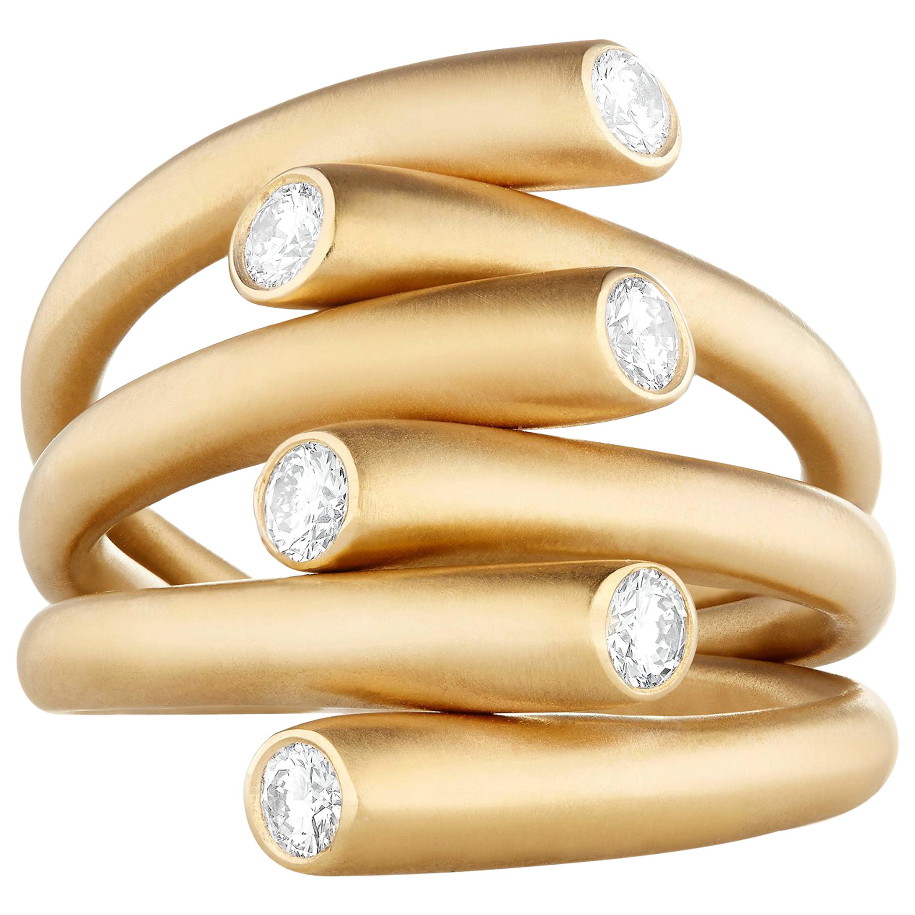 Carelle 18 Karat Yellow Gold and .48 Carat Diamond Whirl Multi-Band Ring For Sale