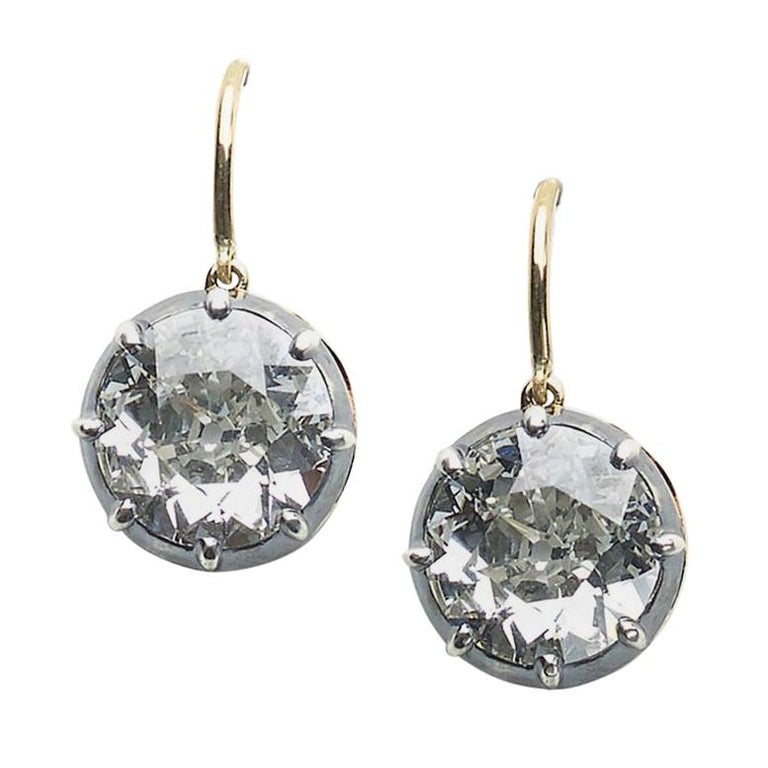 Antique Old-Cut Diamond Earrings, 6.64 Carat For Sale