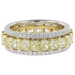 18 Karat Yellow and White Gold 3.53 Carat Canary Radiant Cut Eternity Band
