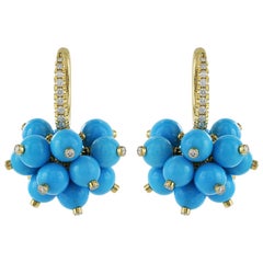 18 Karat Yellow Gold Turquoise and Diamond Earrings
