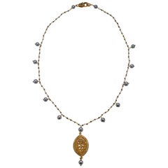 Susan VanGilder Akoya Pearl Gilded Silver Necklace White Sapphire Pendant