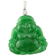 IGI Certified 18 Karat Gold Natural Jade and Diamond Buddha Pendant 75.94 Carat