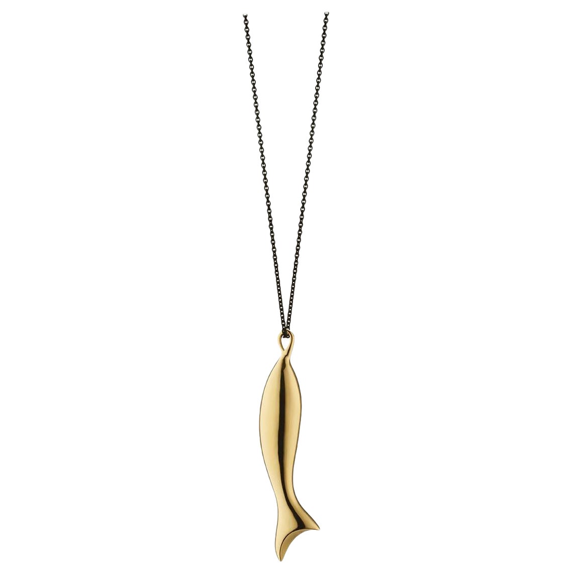 Monica Rich Kosann 18K Gold "Perseverance" Fish on Black Steel Chain For Sale