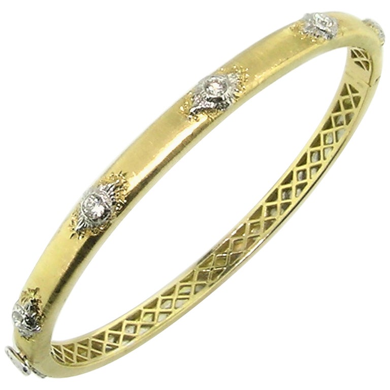 Gold Engraved Bangle Bracelet For At 1stdibs Diamond And 18 Karat Gold Floine Engraved Bangle Bracelet Made In Italy